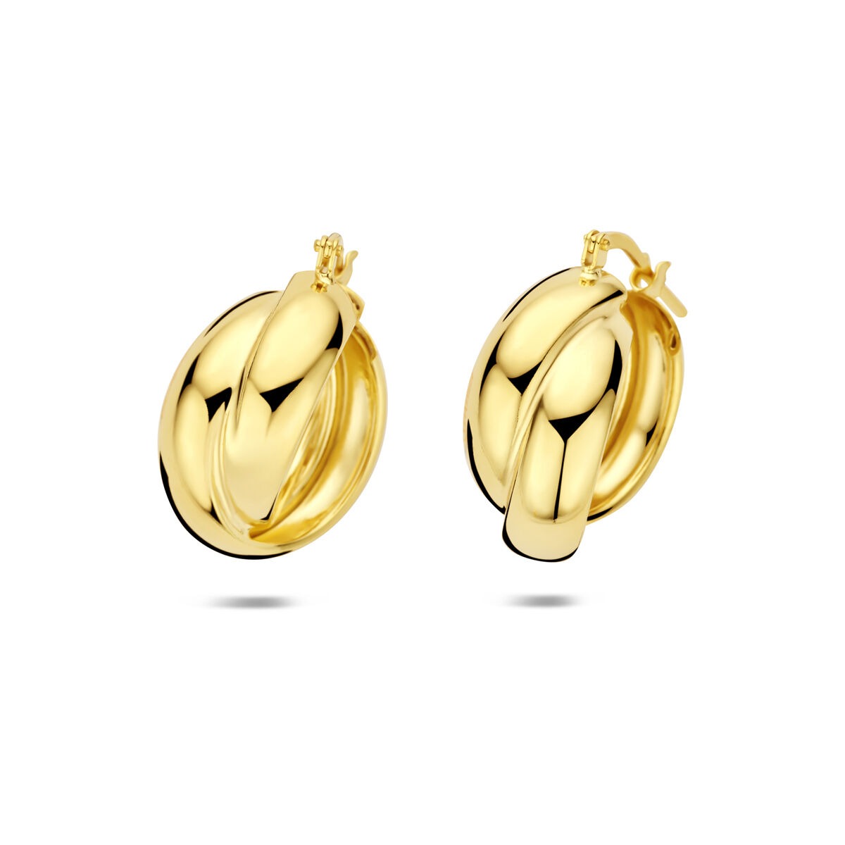 Orecchini in argento 925 dorato, forma ovale, dimensioni 22 x 10 mm.