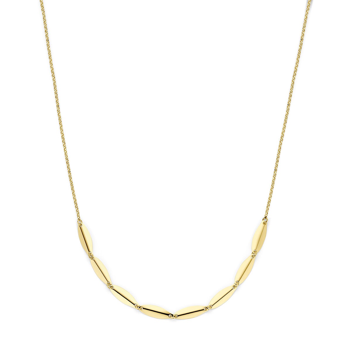 Verguld 925 zilveren collier met een golvende schakelstructuur in een gouden afwerking.