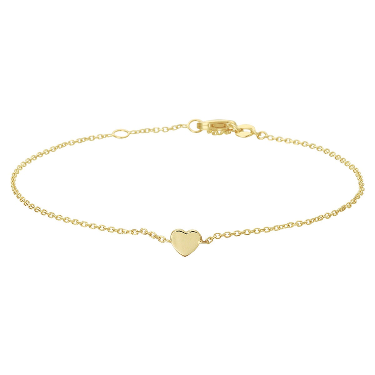 Bracciale in oro giallo 14k con un cuore centrale.
