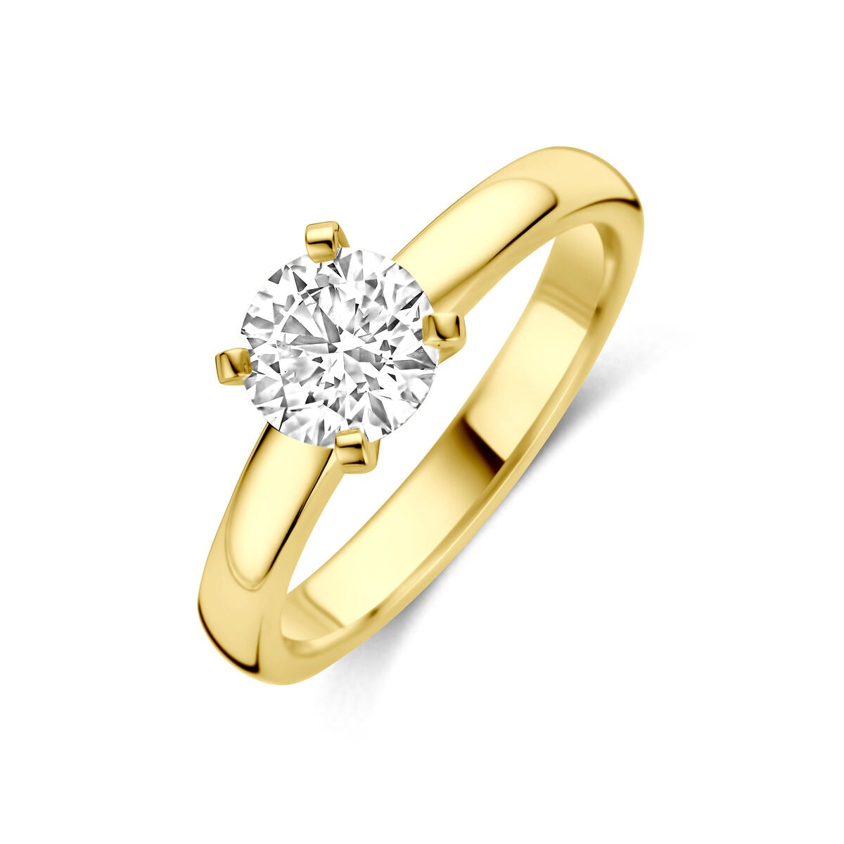 Anello in oro giallo 14k con diamante lab-grown da 1.00ct, design semplice e brillante.