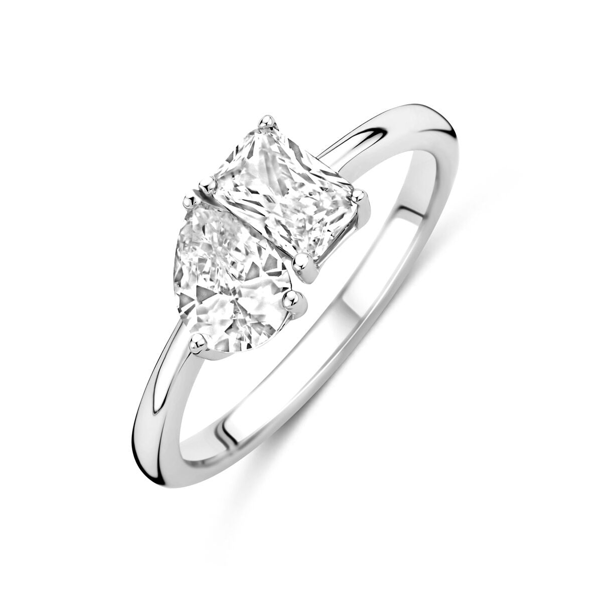 Anello toi-et-moi in argento rodiato con zirconi baguette