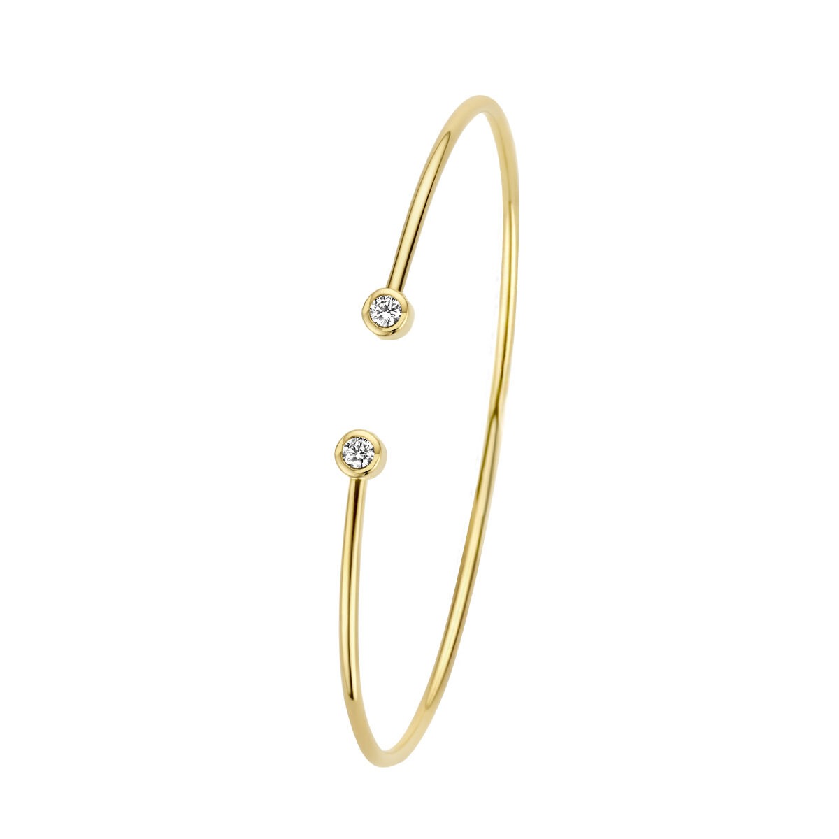Bracciale in oro giallo 14k con diamanti, design sottile e minimalista.
