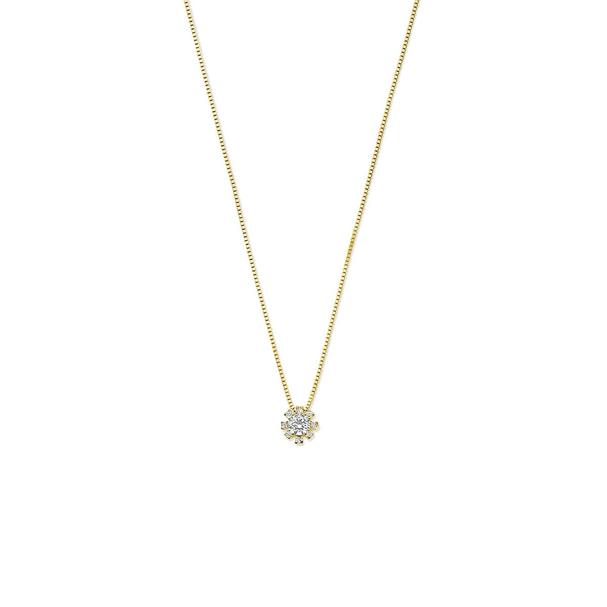 Collana in oro 14k con zircone, design a corona con pendente floreale.