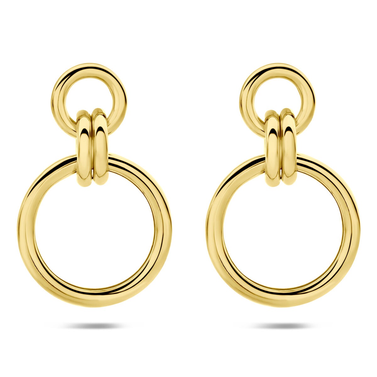 Orecchini in argento 925 placcato oro con forma rotonda e dettagli intrecciati.