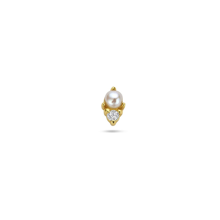 Verguld 925 zilveren flat back piercing met parel en zirkonia