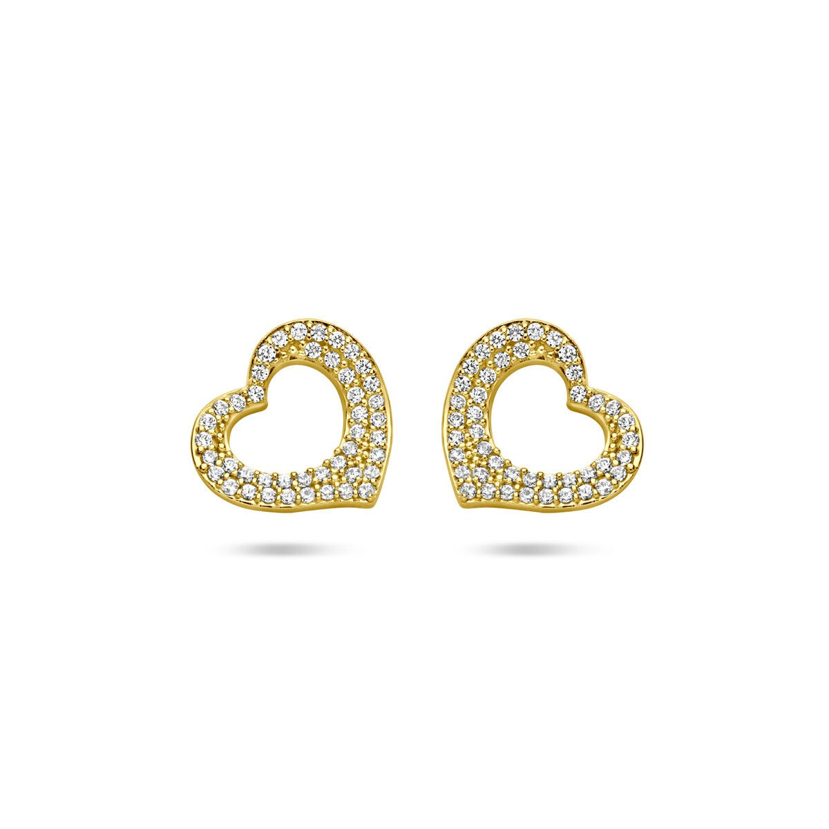 Orecchini a bottone a cuore in argento dorato con zirconia