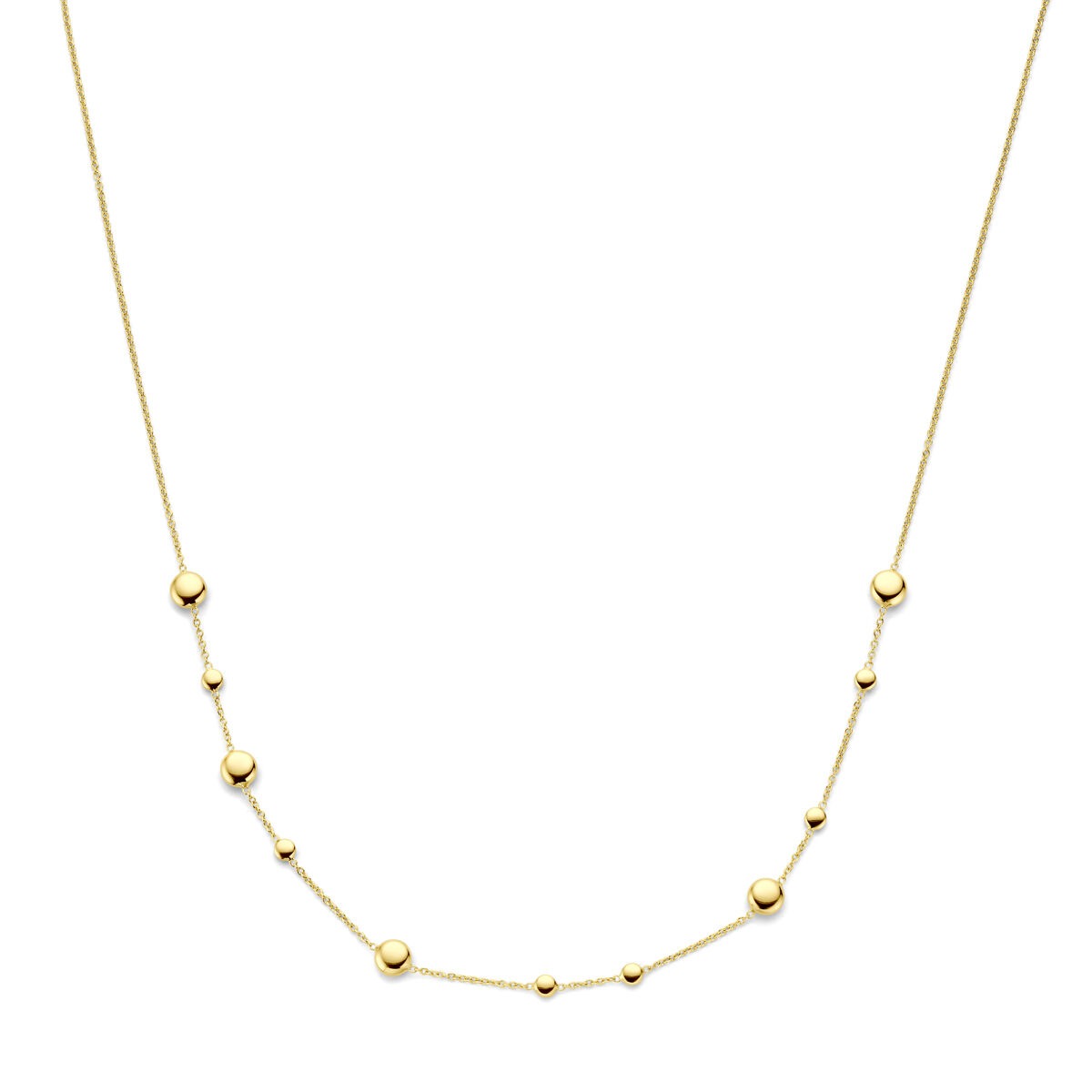 Collana in oro giallo 14K con sfere decorative, lunghezza 42-45 cm.