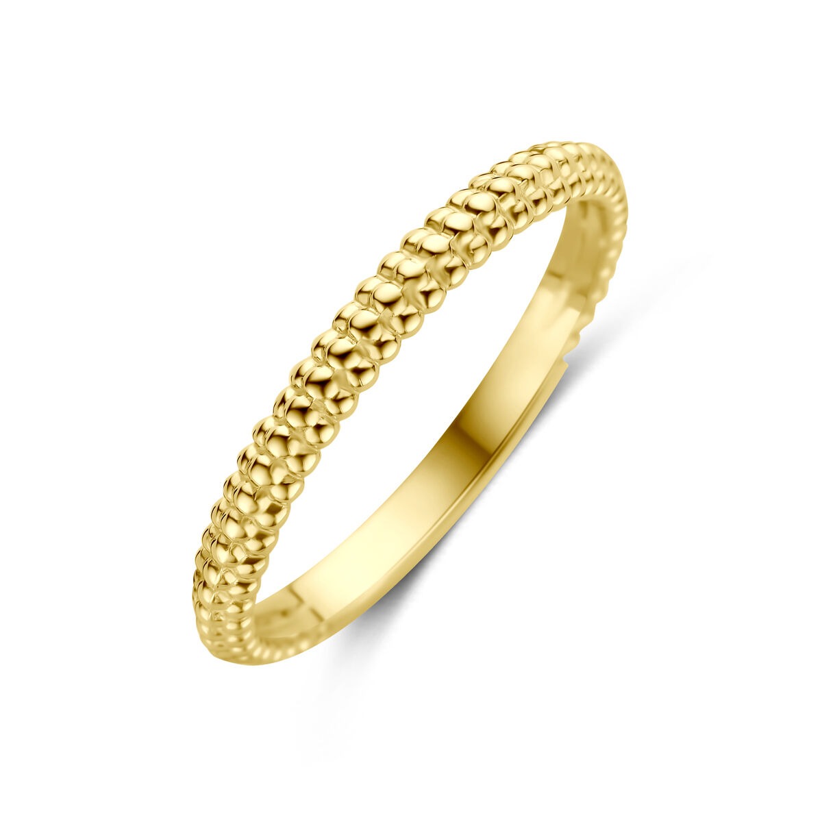Anello in oro giallo 14k con finitura lavorata a rilievo.