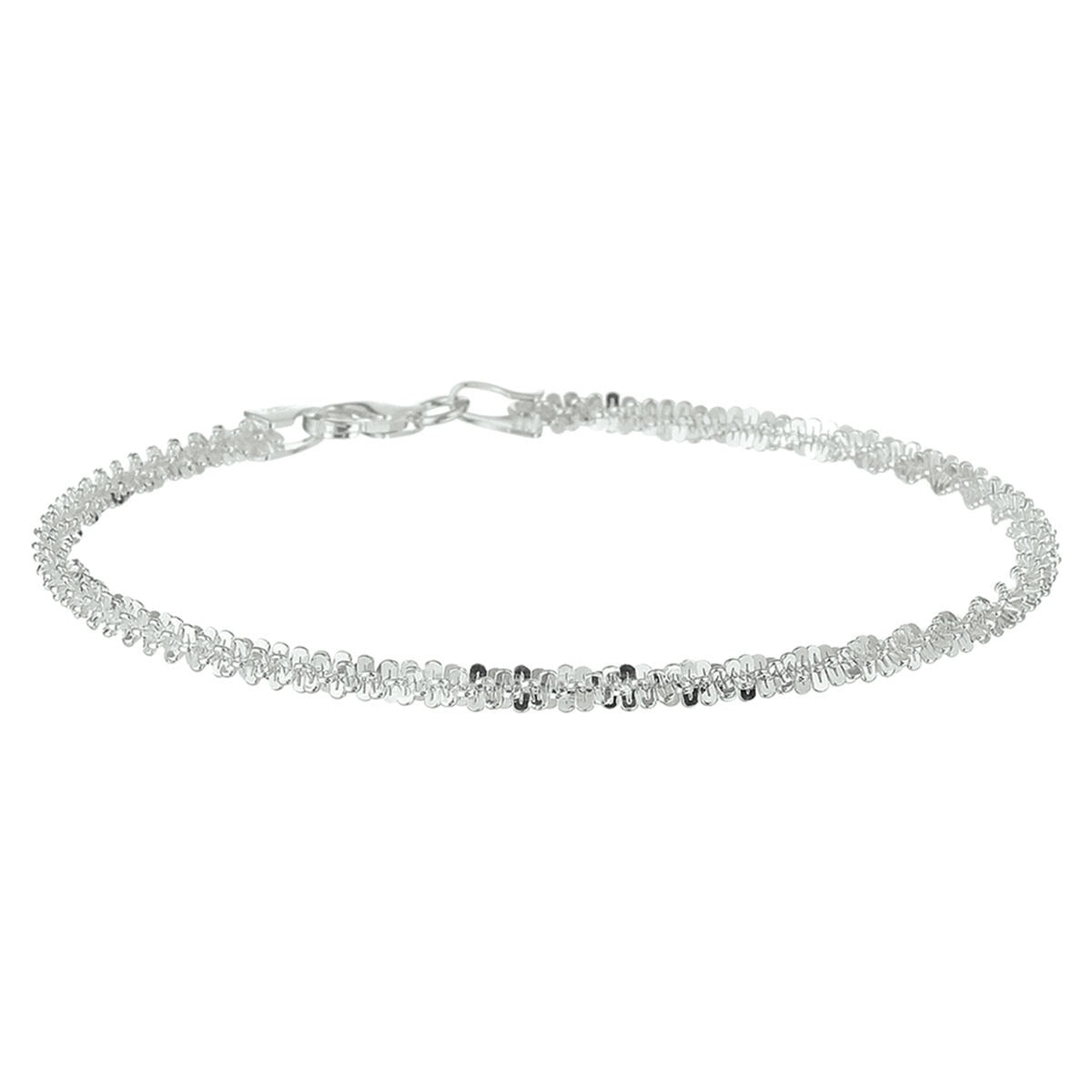 Zilveren fantasie armband met een speelse schakelstructuur en een glanzende afwerking.