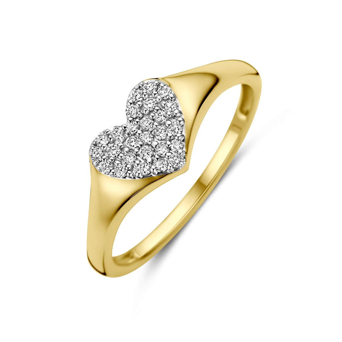 Anello in oro giallo 14k con diamante lab-grown da 0,12 ct a forma di cuore.