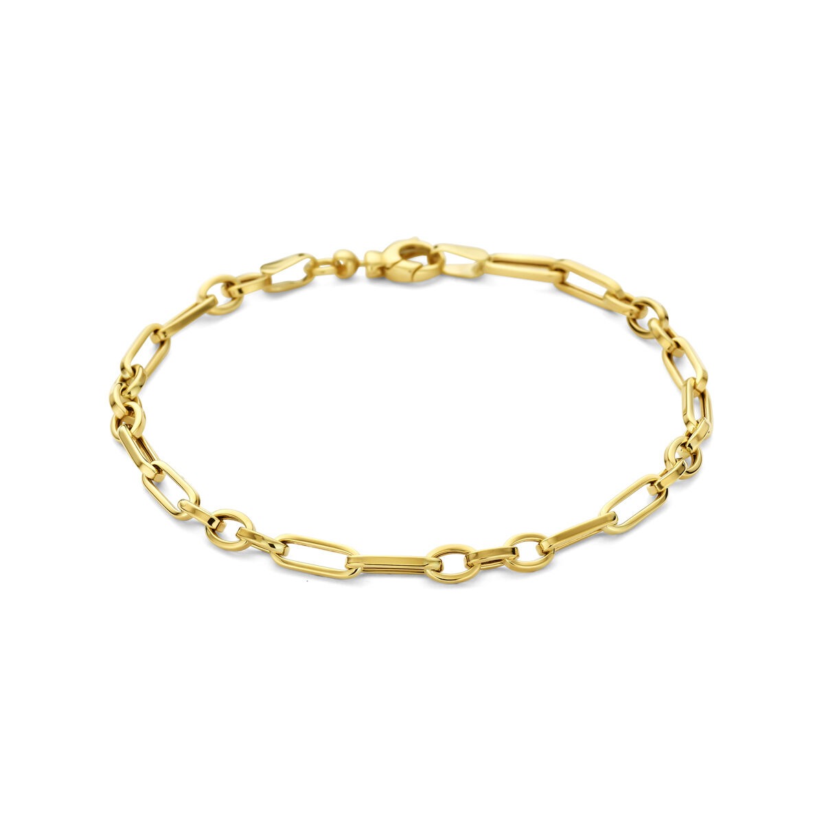 Bracciale in oro giallo 9k con maglie ancorate, larghezza 4 mm.