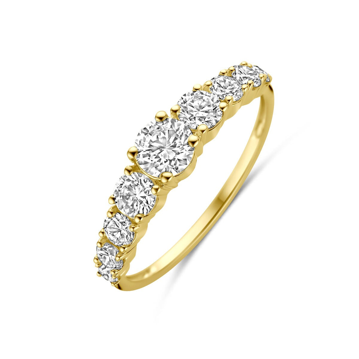 Anello in oro giallo 14k con diamanti lab-grown, design a cinque pietre.
