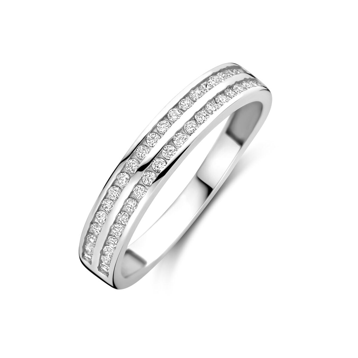 Anello in argento con zirconi – argento 925 rodiato, larghezza 3,5 mm