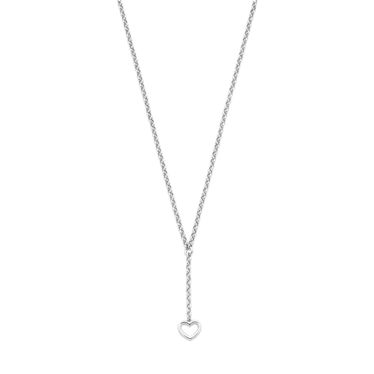 Gerhodineerd 925 zilveren Y-collier met een hartje aan de onderkant en een fijne schakelketting.