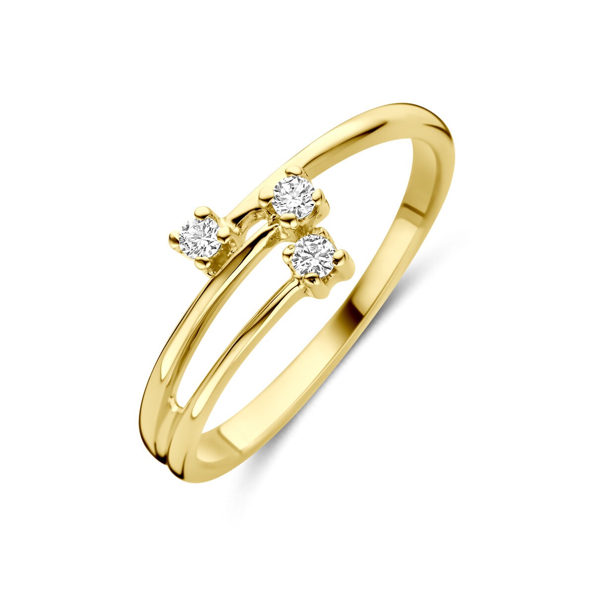 Anello da donna in oro giallo 14k con tre zircone.
