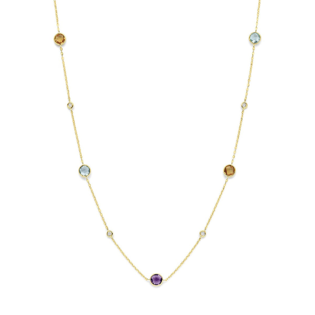 14k geelgouden collier met citrien, amethist, topaas en diamant 0,25 ct