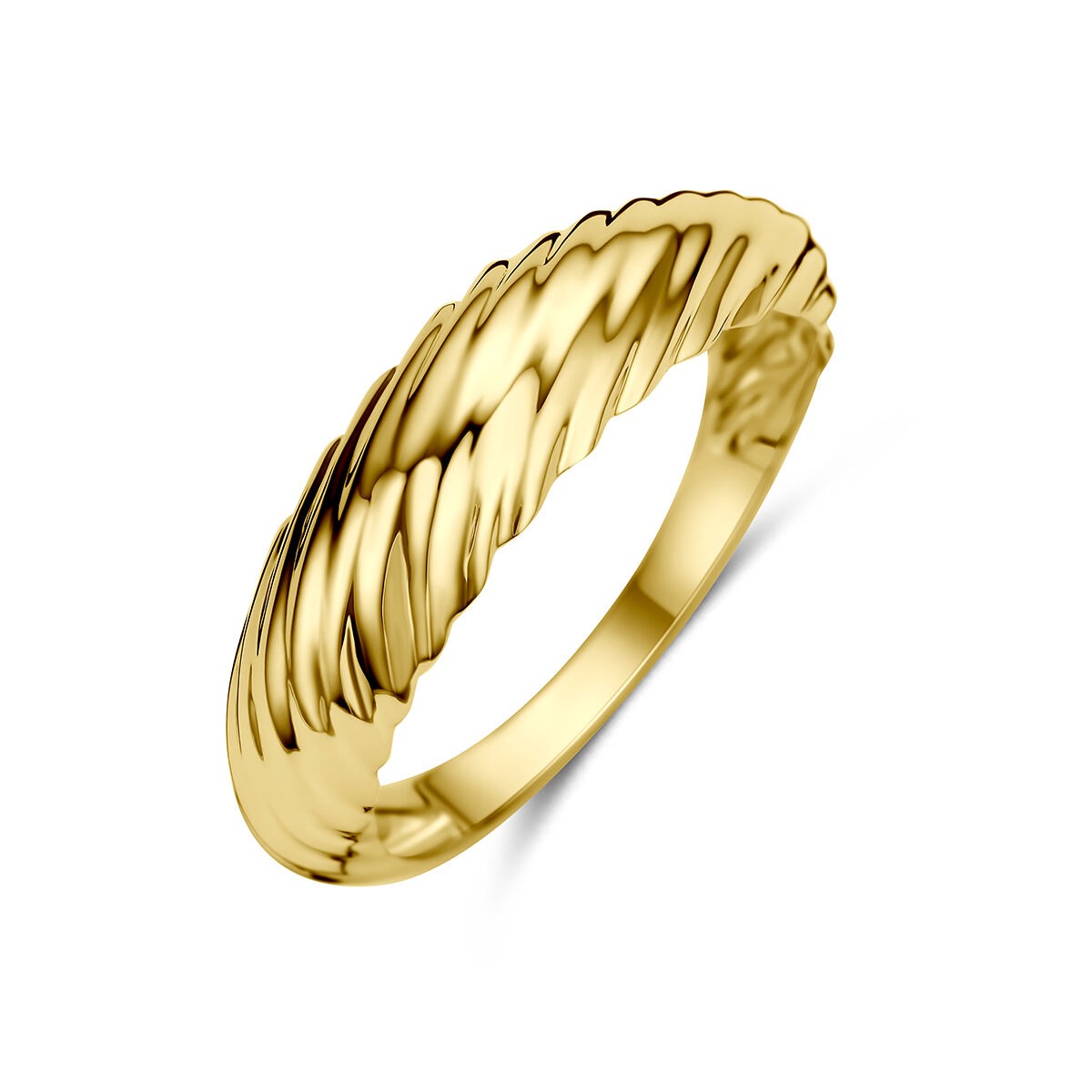 Anello in oro giallo 14k con finitura ondulata, larghezza 5,5 mm.