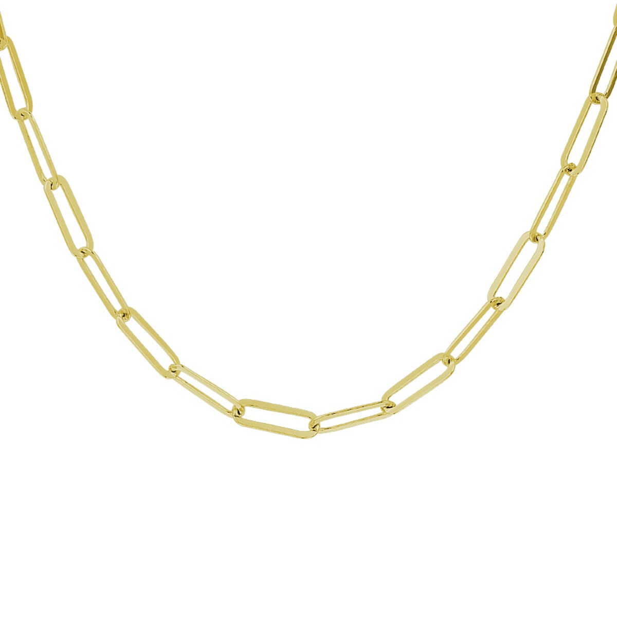 Goudkleurig paperclip collier met zilveren schakels in een moderne, minimalistische stijl.