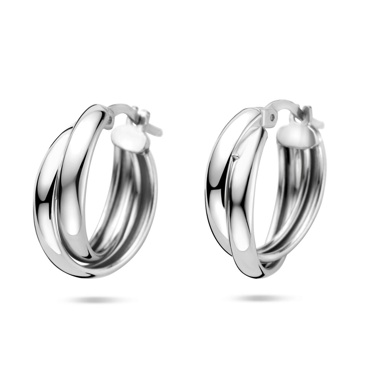 Orecchini alla creola in argento rodiato 925, dimensioni 19,5x6,5 mm, con design intrecciato.