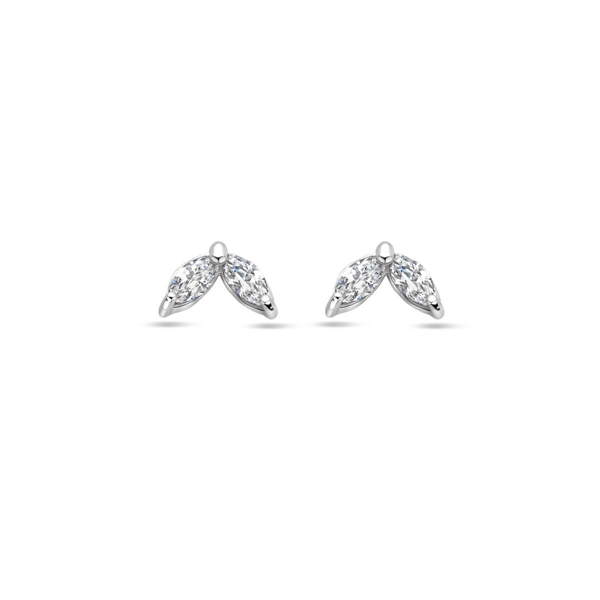 Orecchini in argento rodiato 925 con zirconi, a forma di foglia.