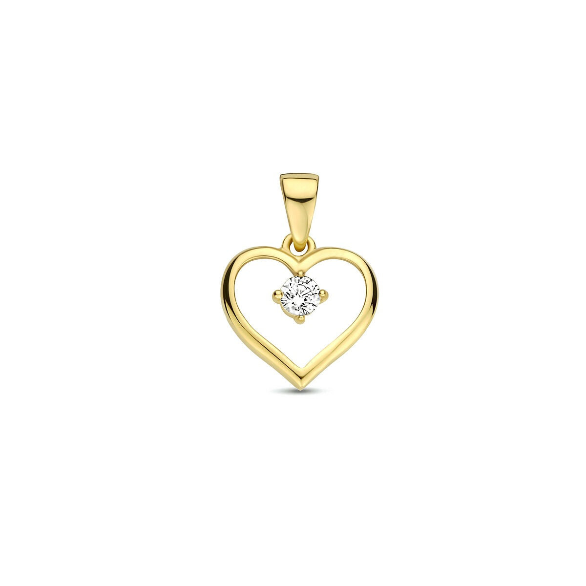 Ciondolo a forma di cuore in oro giallo 9k con zircone centrale.