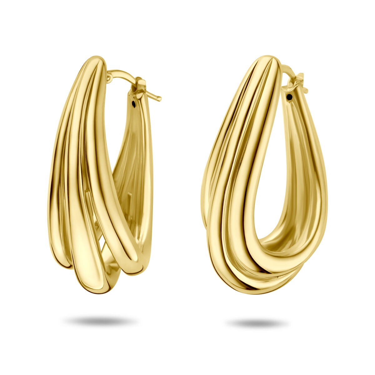 Orecchini dorati in argento 925, forma ondulata, dimensioni 42 x 16,5 mm.