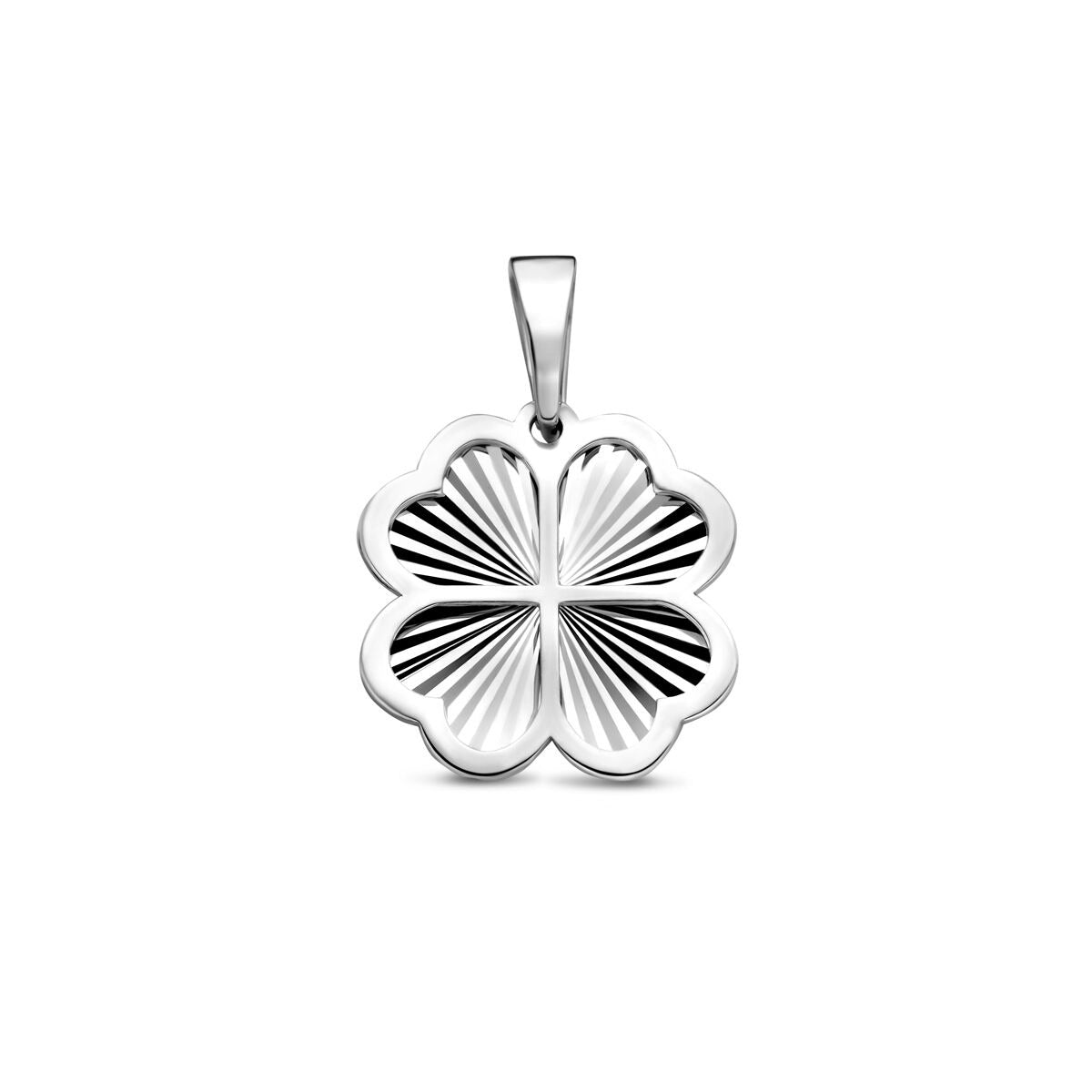 Ciondolo in argento 925 rodiato a forma di fiore con dettagli a righe.