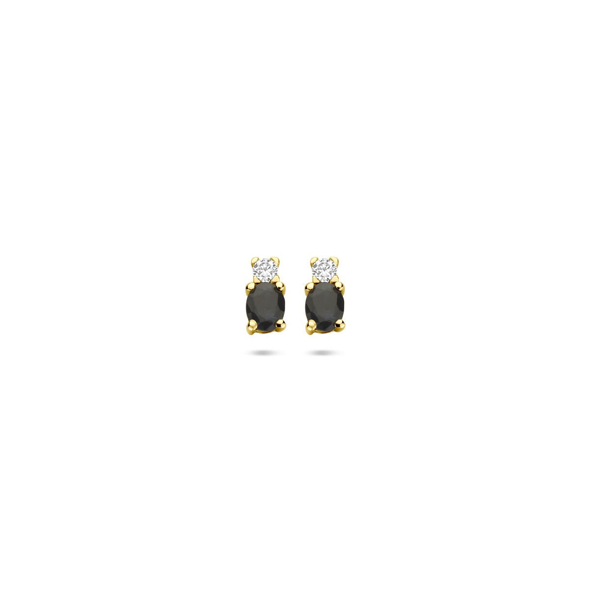 Orecchini in oro giallo 14k con zaffiro e zirconi, forma ovale.