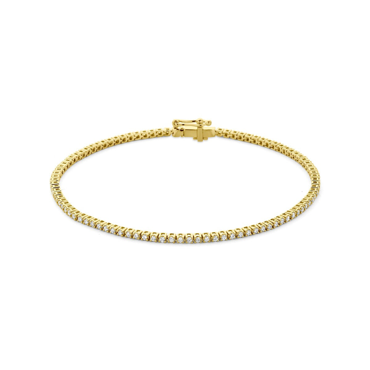 Bracciale tennis in oro giallo 14k con diamanti lab-grown incastonati.