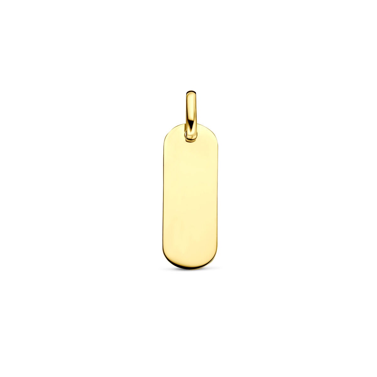 Ciondolo in oro giallo 14k con forma rettangolare e finitura lucida.