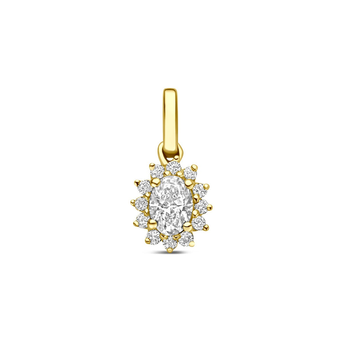 Pendente in oro giallo 14k con diamante lab-grown da 0,21 ct, decorato con pietre brillanti.
