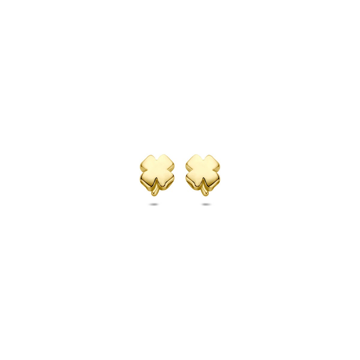 Orecchini a bottone in oro giallo 14k a forma di quadrifoglio.