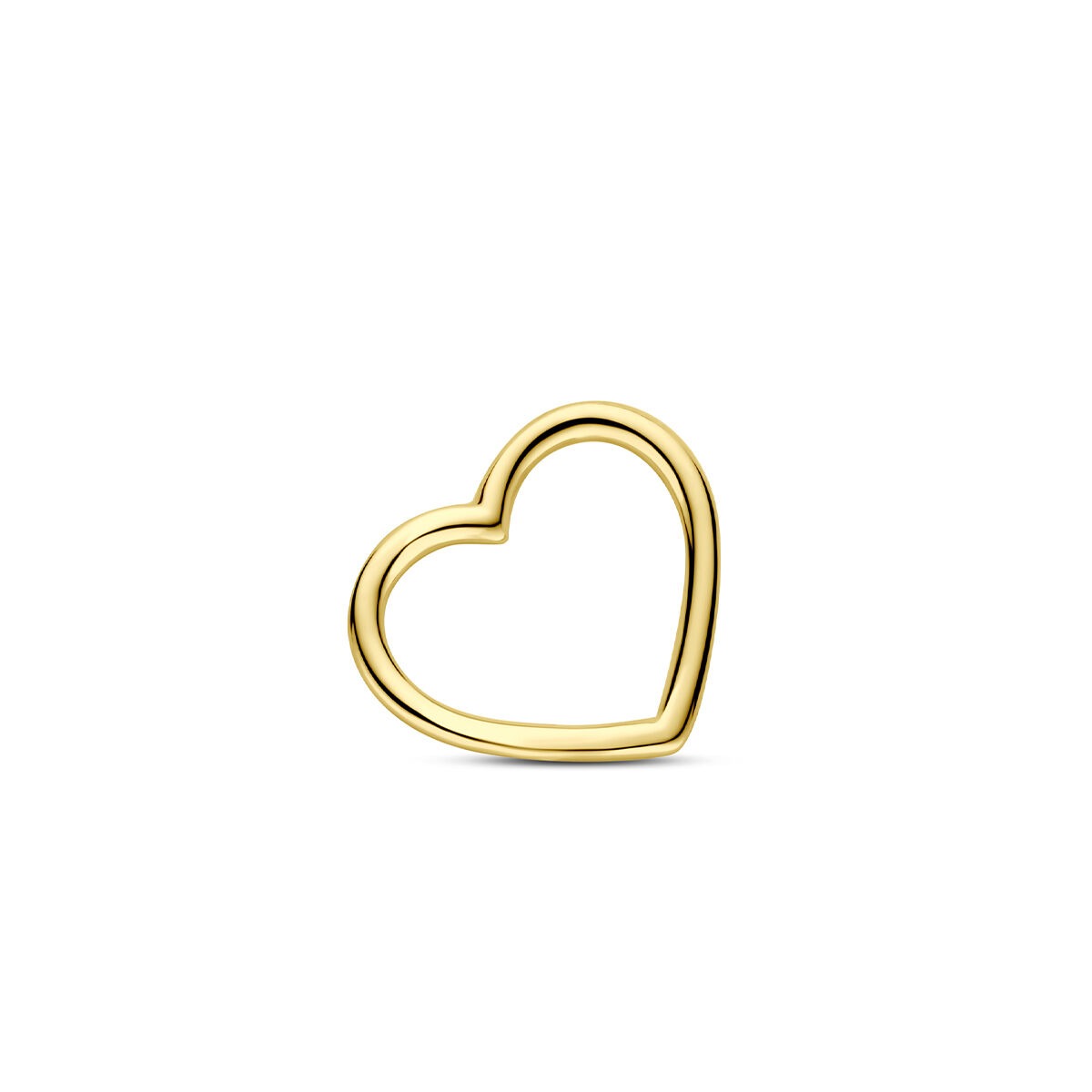 Ciondolo a forma di cuore in oro giallo 14k, con finitura lucida e linee sottili.
