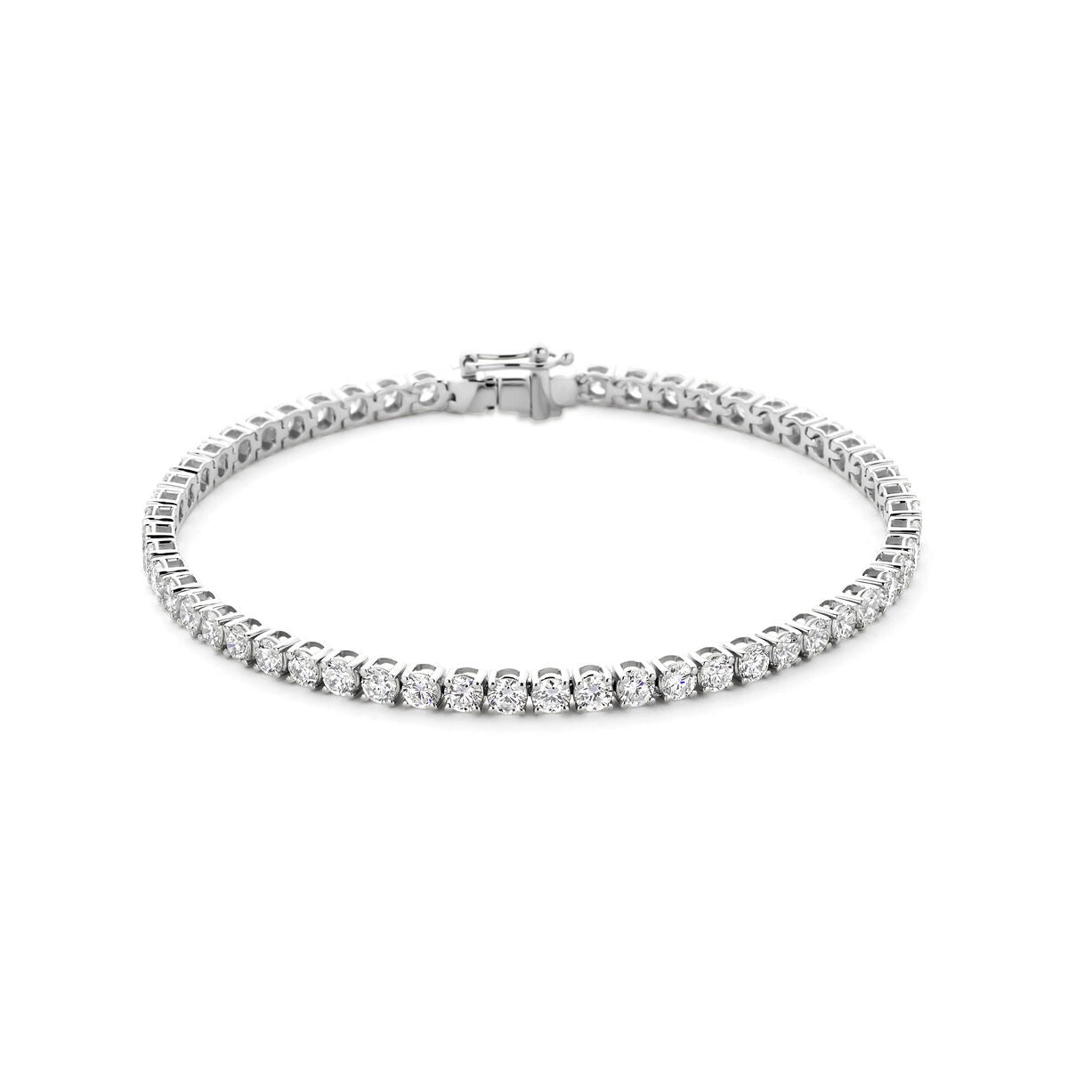 Bracciale in oro bianco 14k con diamanti lab-grown, design tennis con pietre scintillanti.