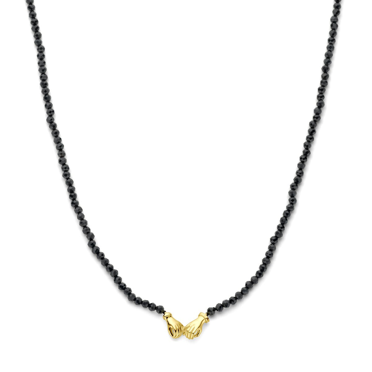 Verguld zilveren collier met zwarte onyx kralen en vergulde sluiting.