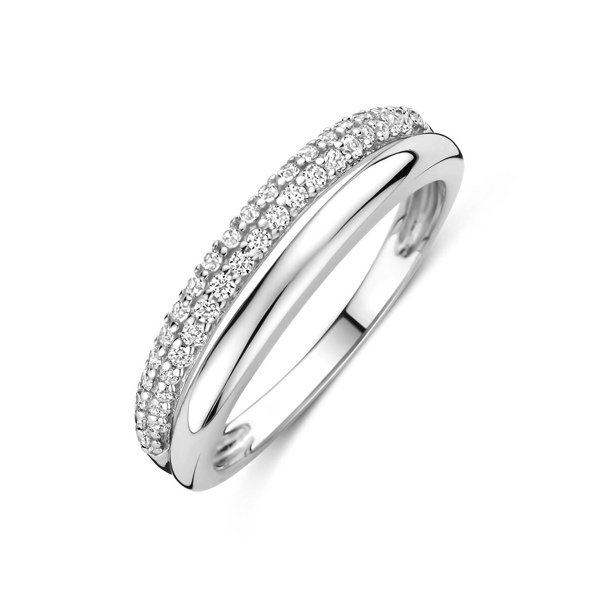Anello in argento rodiato con zirconia trasparente 5mm