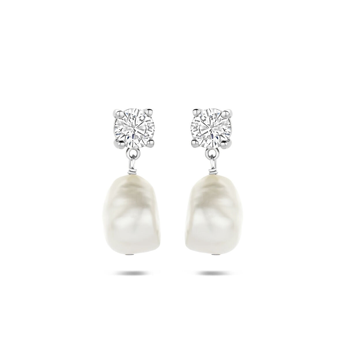 Orecchini in argento 925 con perla e zirconi, forma a goccia.