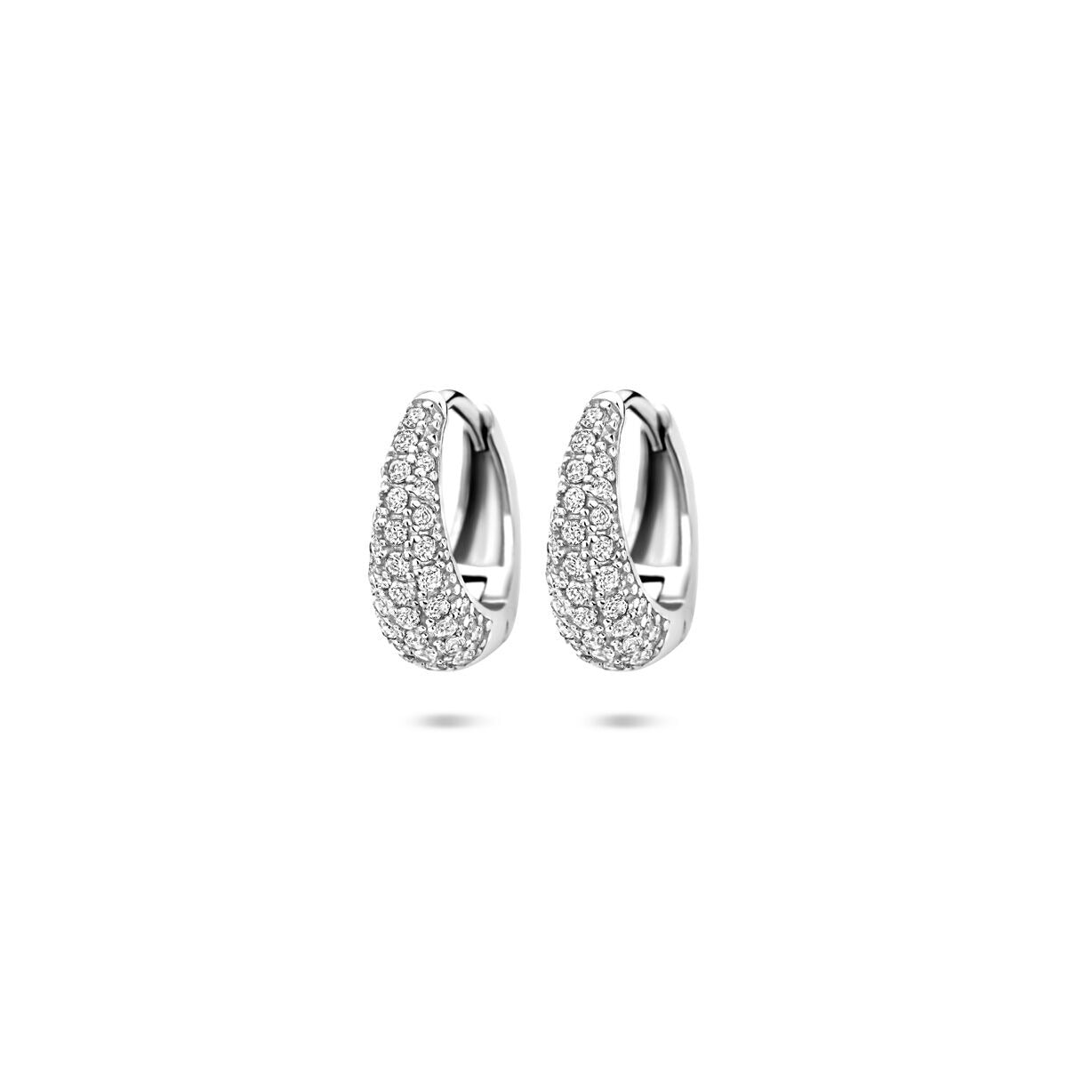 Orecchini alla creola in argento 925 rodiato con zirconi.