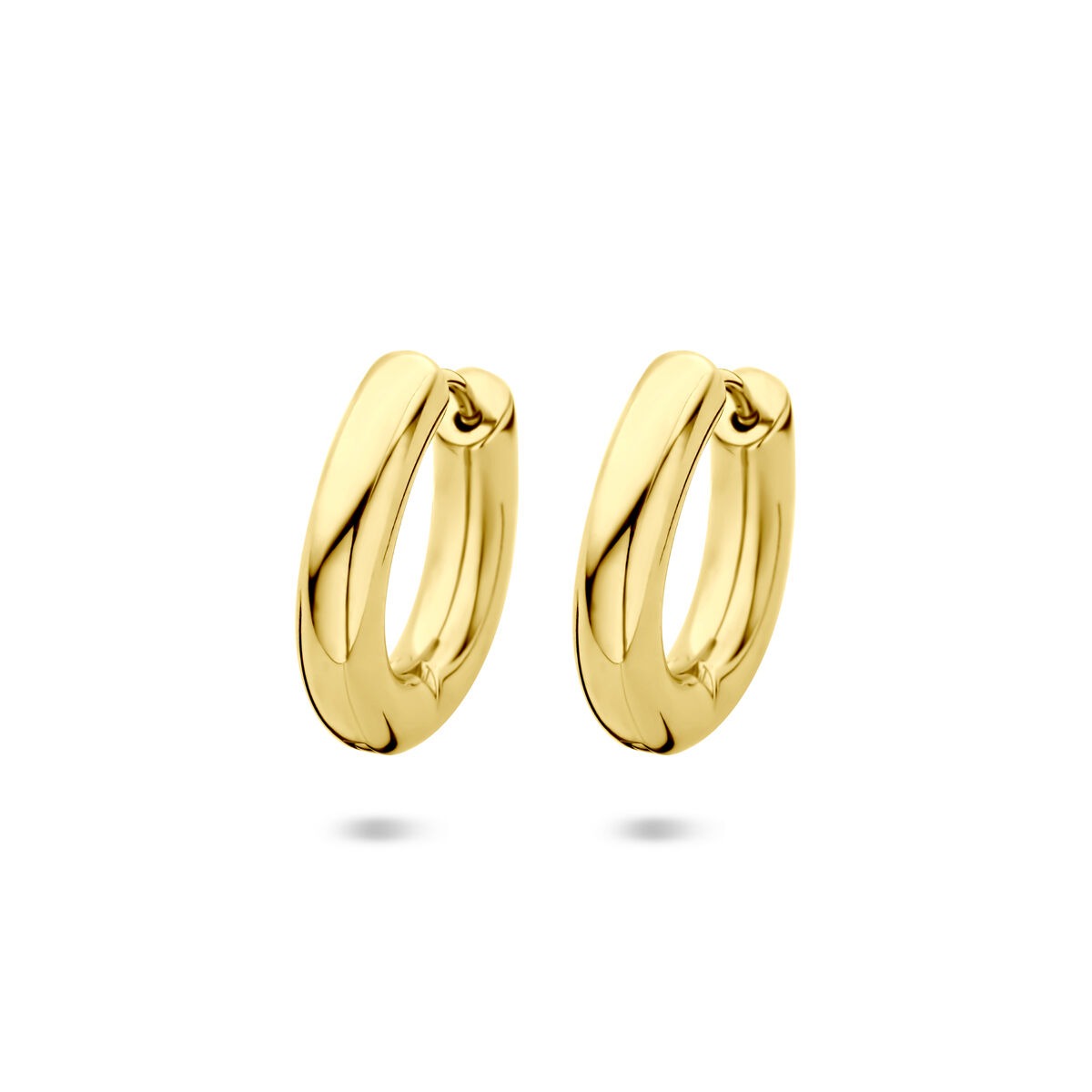 Orecchini alla creola in acciaio color oro, forma ondulata, dimensioni 20x4mm.