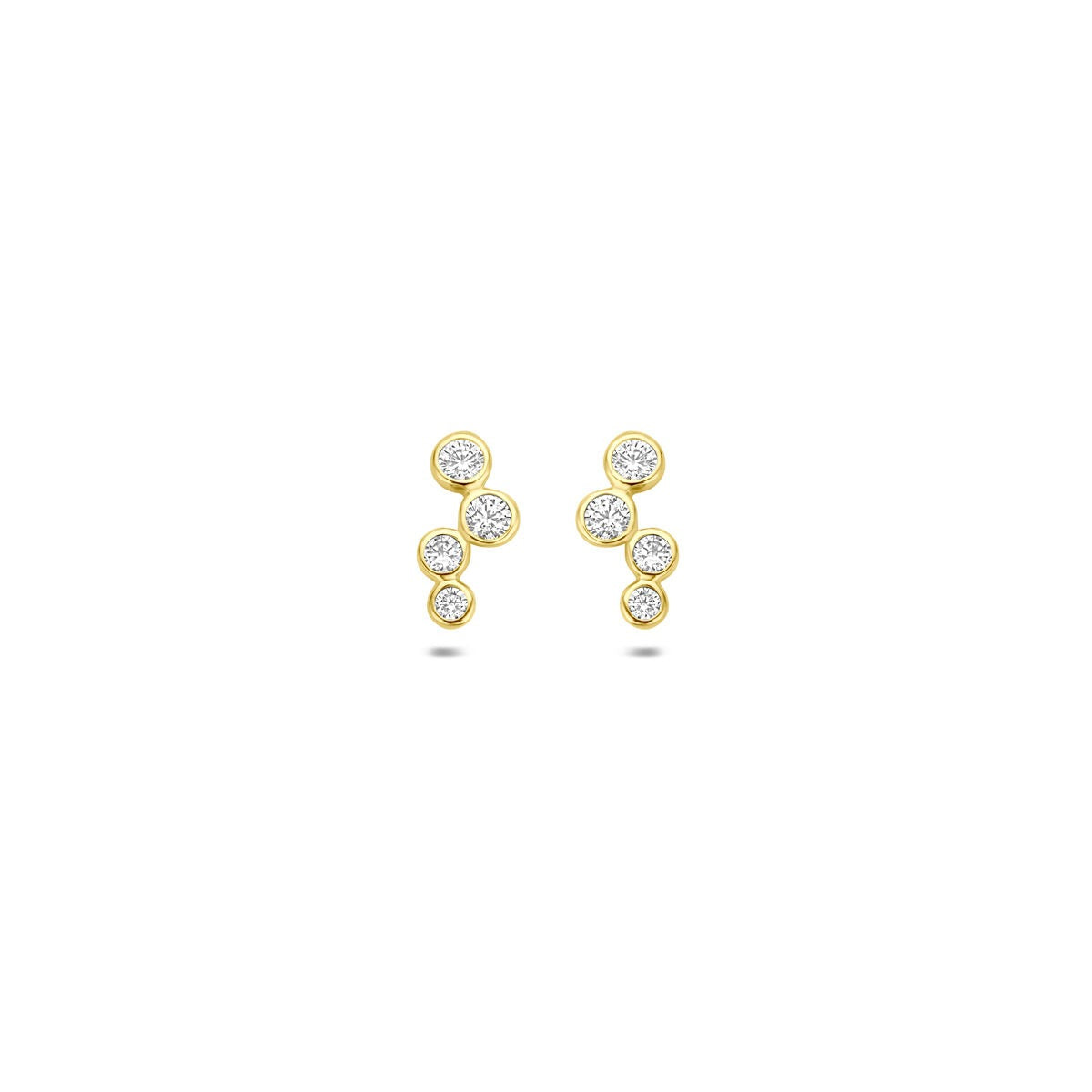 Orecchini in oro giallo 9k con zirconi, design a forma di goccia con cinque pietre.