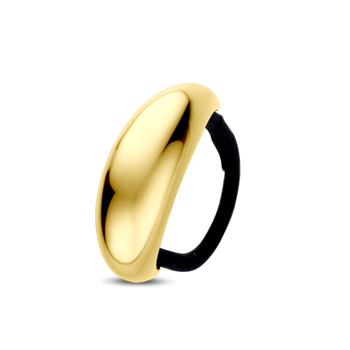 Cuff per capelli in acciaio con placcatura ionica, colore oro, forma ovale e superficie lucida.