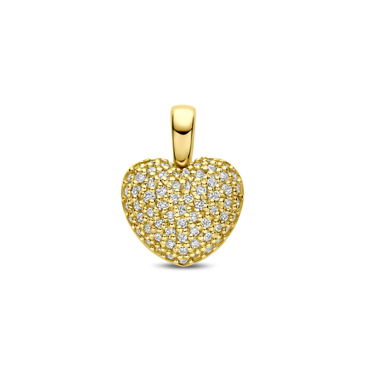 Ciondolo a forma di cuore in oro giallo 14k con diamanti lab-grown.