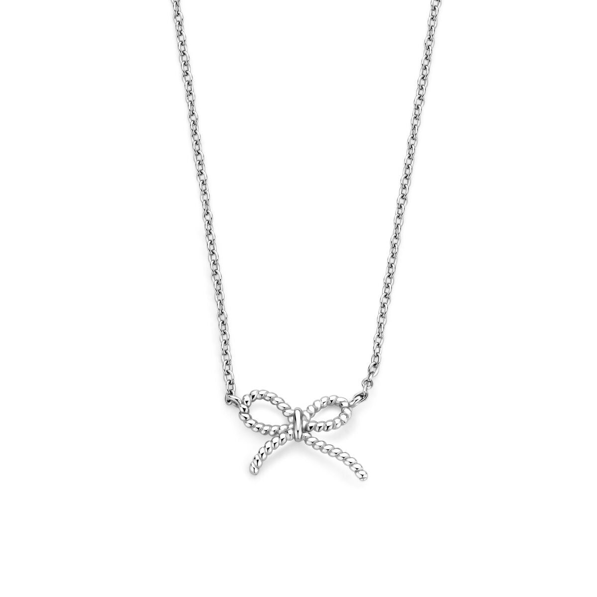 Gerhodineerd 925 zilveren collier met strik, 40 cm lang (uitbreidbaar tot 44 cm), met anker schakels.