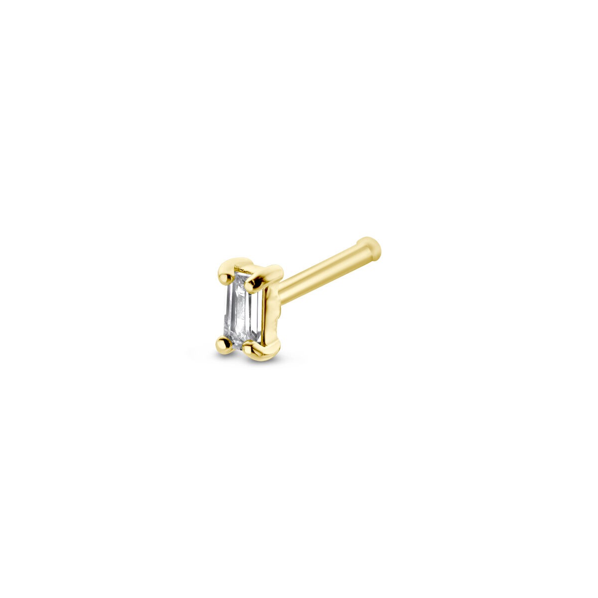 Piercing al naso in oro giallo 14k con zircone baguette.