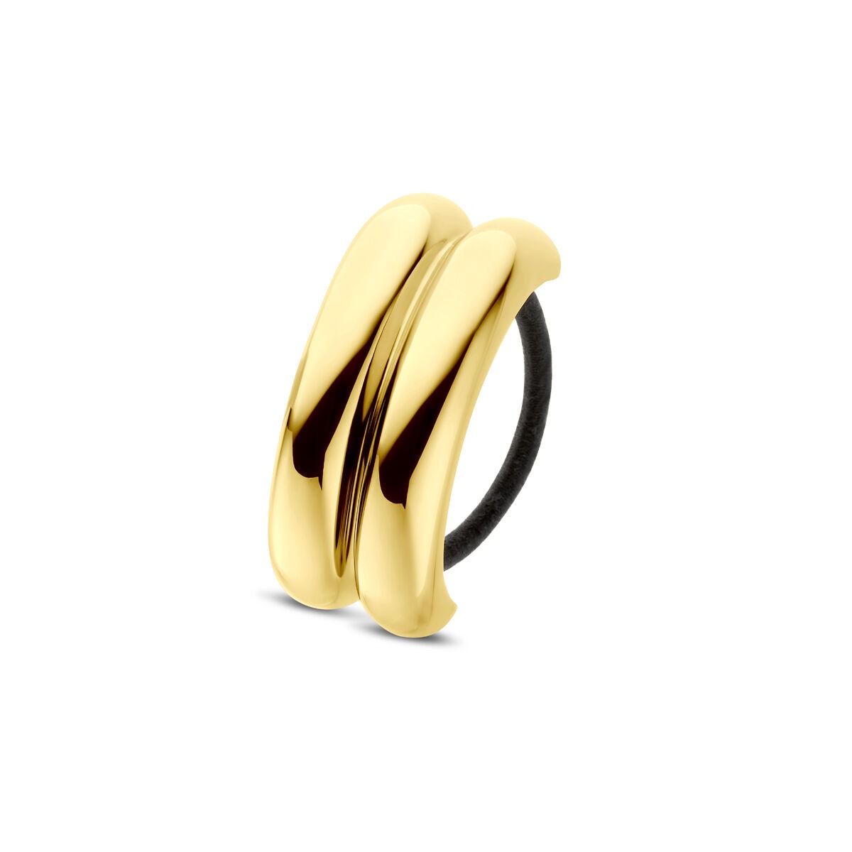Cuff per capelli in acciaio con placcatura ionica, forma ondulata e finitura lucida.