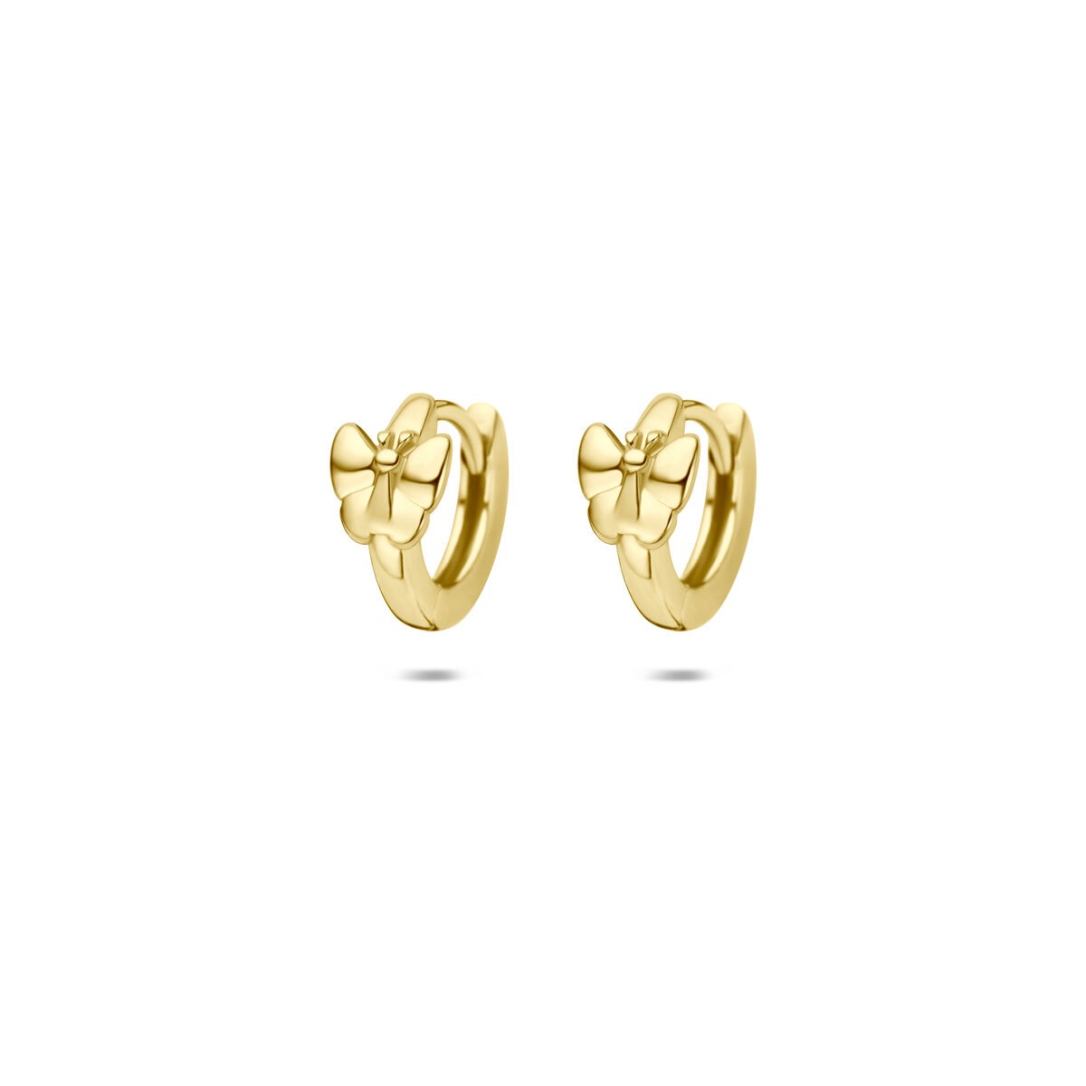 Orecchini alla creola in argento 925 placcato oro con design a farfalla.