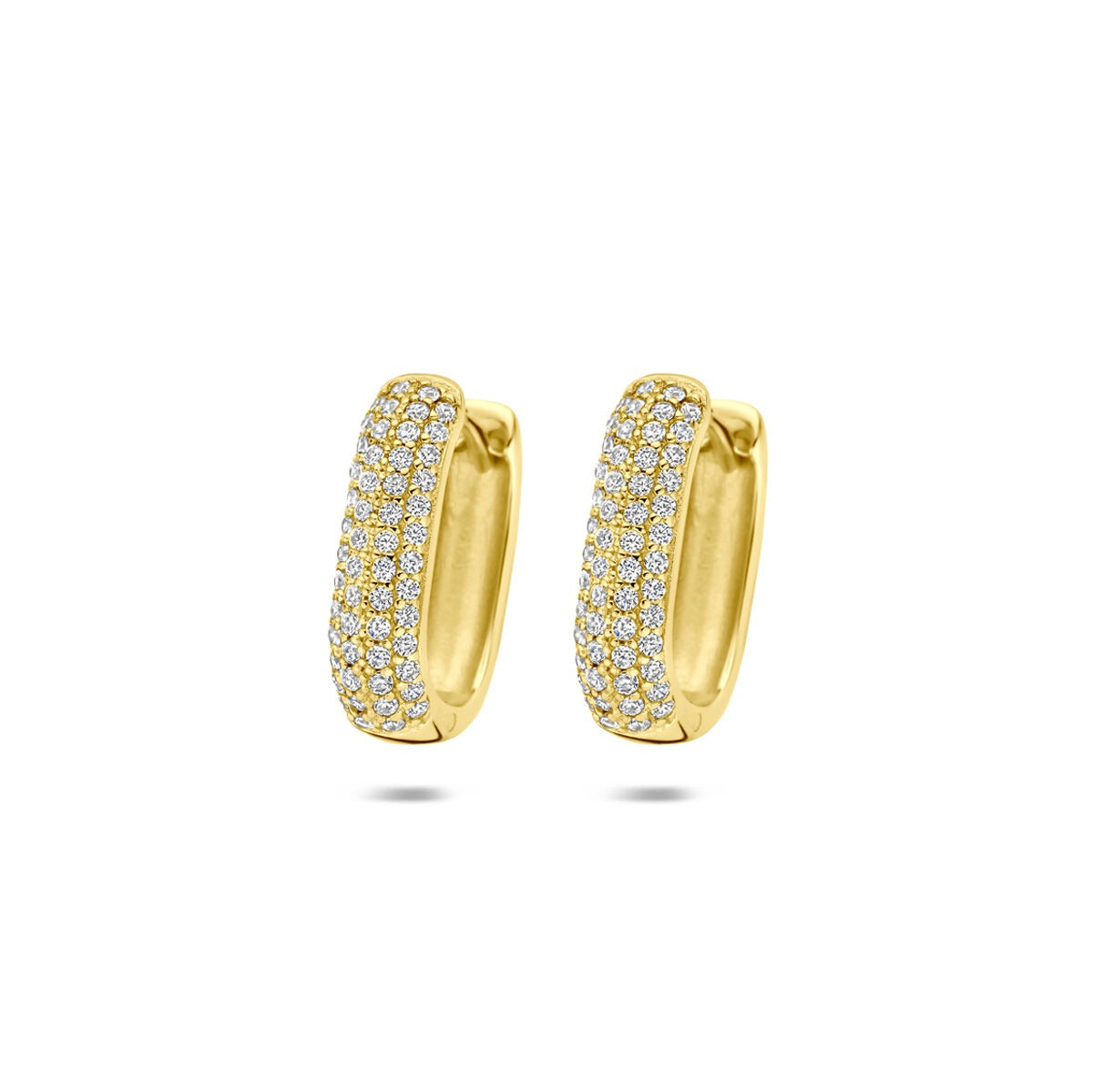 Orecchini in argento 925 placcato oro con zircone, forma rettangolare e finitura lucida.