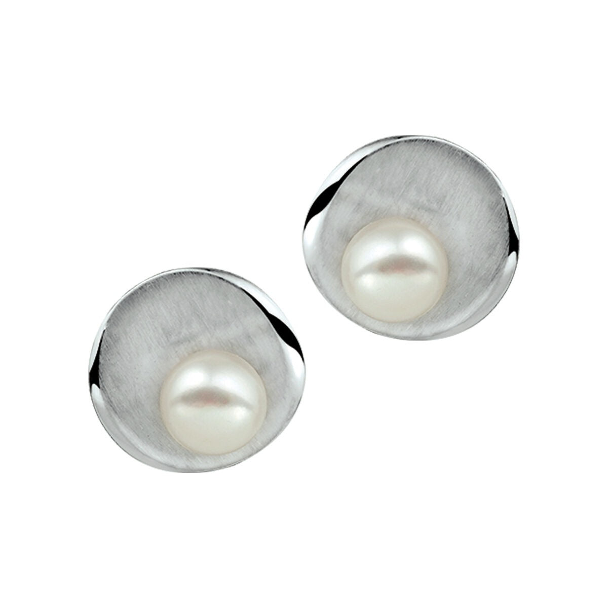 Orecchini in argento rodiato con perla, finitura lucida e opaca.