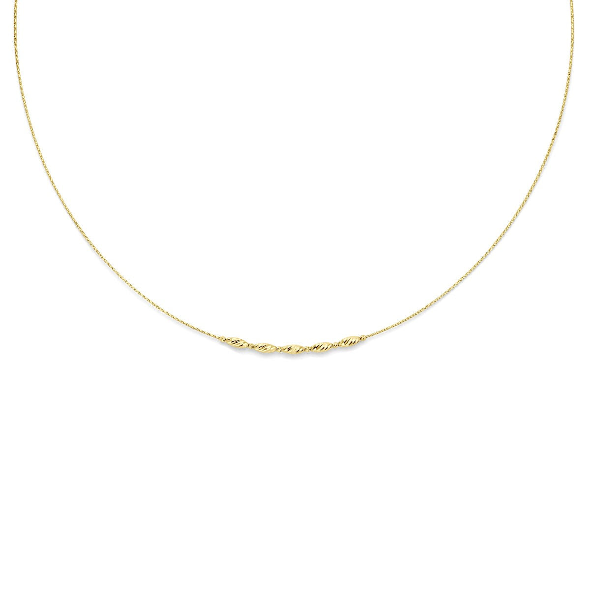Collana in oro giallo 14k con lunghezza regolabile e dettaglio intrecciato di 3 mm.