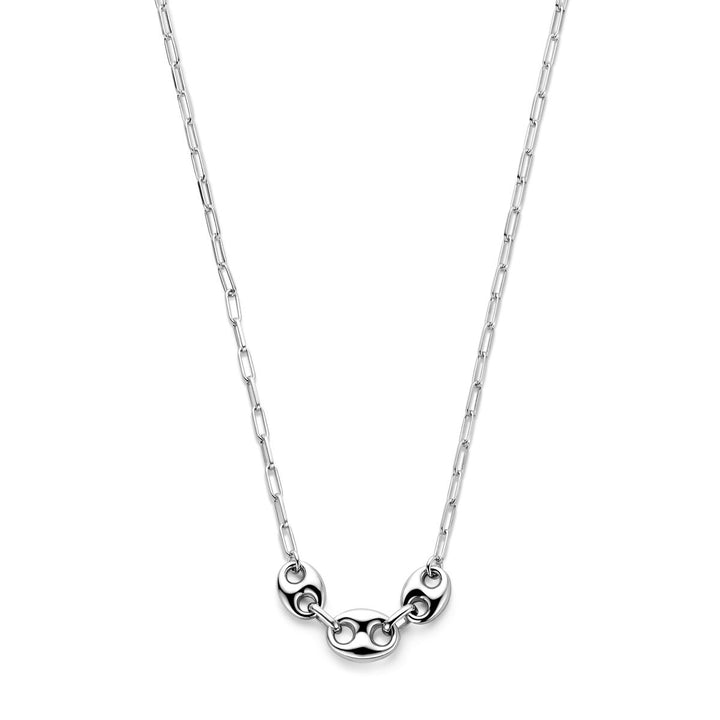 Zilveren collier met koffieboon schakel – gerhodineerd damescollier met verfijnd design